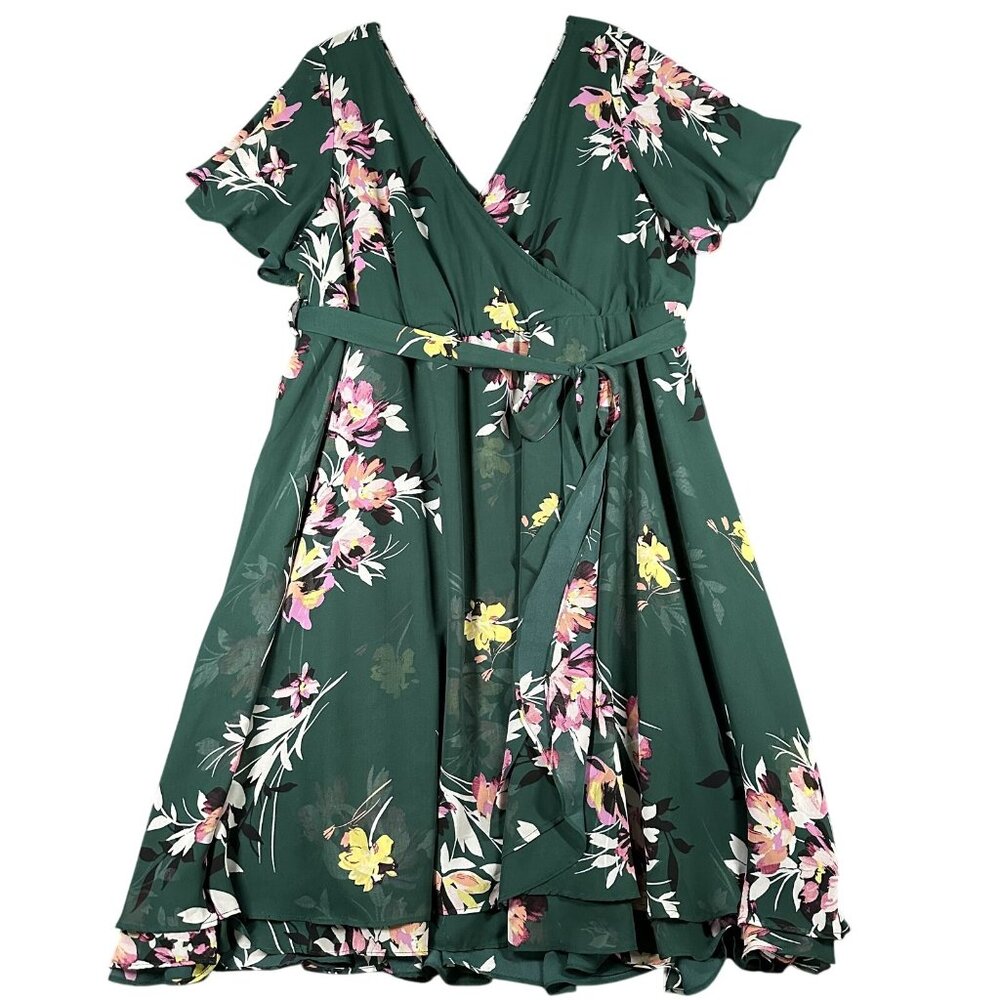 Floral Green Wrap Dress